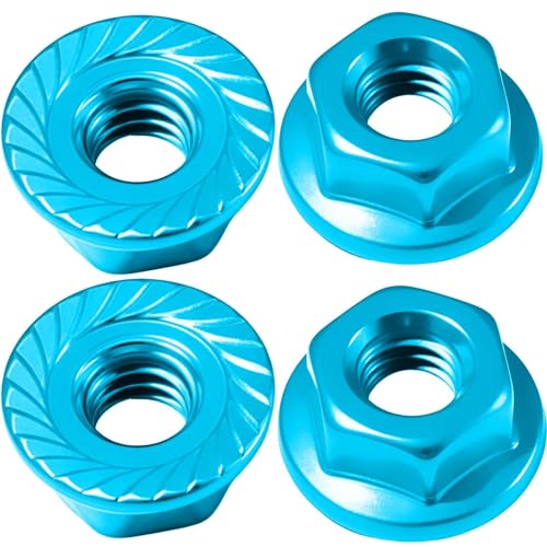 Flange M4 Lock Nuts Aluminum Alloy Serrated Nylon Self-Tightening M4 Wheel Hardware for Traxxas Redcat Arrma Axial HPI TLR ECX Model RC Car Crawler Truck Buggy Upgraded Parts, 4 Pcs - color: Blue, size: 4Pcs