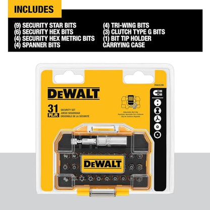 DEWALT Security Bit Set, 31-Piece Screwdriver Bit Set with Case, Universal 1/4 In Hex, Includeds Magnetic Bit Holder (DWAX200) - size: One Size