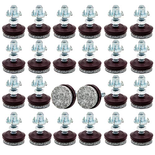 HUAYY 24 Pack Adjustable Furniture Leveling Feet, 1/4-20 Threaded Stem, Integrated Felt Pads for Hardwood Floors, Fit Table Chair Cabinet Sofa Legs, Brown Base with Gray Felt - size: 1 in(24 Pack)