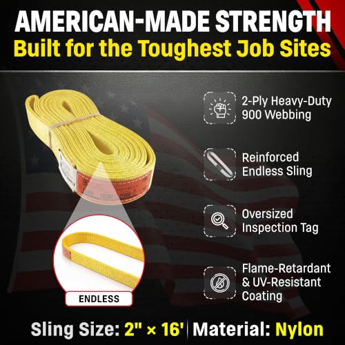 DD Sling 2" x 16' Nylon Endless Lifting Sling – USA Made - size: 2"x16'