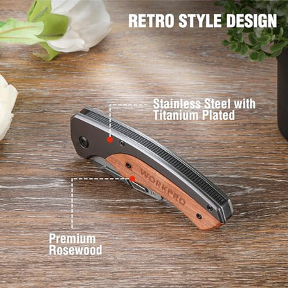 WORKPRO Folding Utility Knife, Wood Handle Razor Knife - style: Utility Knife