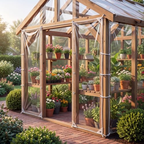 Clear Vinyl Tarp, 8' X 10', 14 Mil Clear Tarps Heavy Duty Outdoor Garden Rainproof Covering with Grommets, 420g/m² Tear Resistant PVC for Camping, Greenhouse, etc. - size: 8x10 FT