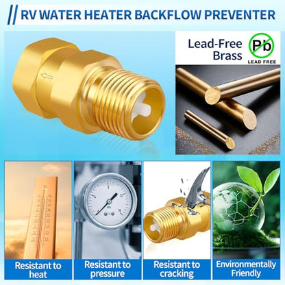 1/2'' NPT Lead-Free Brass RV Camper Water Heater Check Valve, Male-Female - style: Male to Female