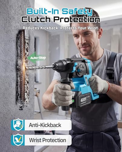 Seesii 1-Inch Cordless SDS-Plus Rotary Hammer Drill, 2.8J, Brushless Motor