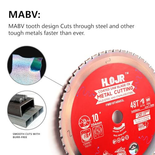 Metal Cutting Circular Saw Blade, Steel and Stainless Steel Cutting, the Cutting Head uses a Special Anti-Heat Sticking Coating with high Finish and Long Life,FMB 10 inch 48-Tooth 1" -TA - size: Steel 10" 48T