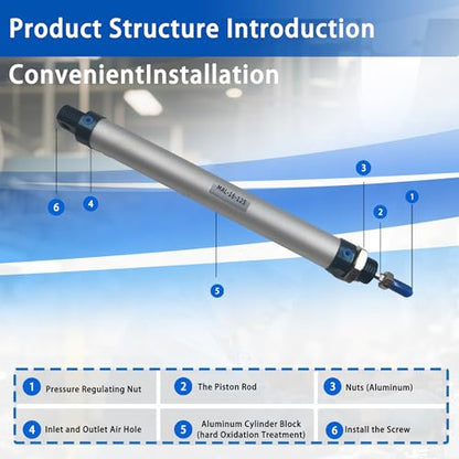 CG WEITENG Pneumatic Mini Pneumatic Cylinder MAL Single Rod Aluminum Double Acting Pneumatic Cylinder 16mm Bore 125mm Stroke(MAL16x125) - color: MAL-16 mm, size: 125 mm
