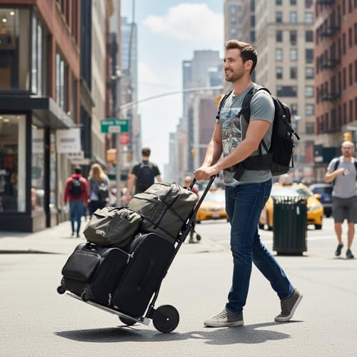 Leeyoung Folding Hand Truck and Dolly, 264 Lb Capacity Heavy-Duty Luggage Trolley Cart with Telescoping Handle and PP+EVA Wheels - color: Black, size: 264LB