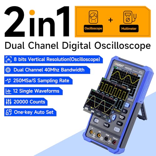 OWON Digital Handheld Oscilloscope Multiumeter 2 in 1,2 Channels, 40MHz Bandwidth, 250MS/s Sample Rate, 3.5" LCD Multiumeter Signal Generator Digital Oscilloscope Multimeter,Lab Oscilloscope HDS242 - style: HDS242