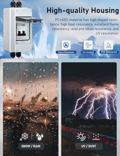 DIHOOL AC DC Circuit Breaker with IP65 Din Box for Solar Systems, 20 Amp 2 Pole 12V-400V, Non Polarized, Solar Panel Disconnect Switch, PV Array Shut Off Isolator - color: 20 Amp UV-Proof