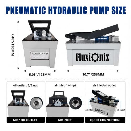 Air Hydraulic Pump 10,000 PSI, 1.7L Reservoir, NPT 1/4" Inlet, NPT 3/8" Oil Outlet,Hydraulic Pump Air Hydraulic Foot Pump with 6.6ft Pipe, Gray - color: Gray