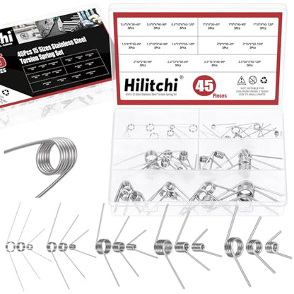 Hilitchi 45PCS Stainless Steel Torsion Spring Tiny Torsion Spring 45/90/120 Degree V-Shape Compression Spring Mechanical Compression Springs Assortment Kit for Repair Tools Woodworking DIY