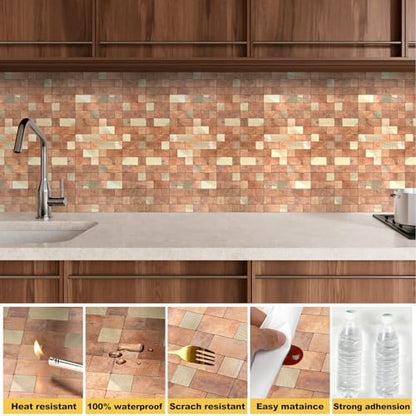 Yipscazo Peel and Stick Backsplash Tile, Stick on Stainless Steel Backsplash Metal Tiles for Kitchen Walls in Copper (12''x12'',10 Sheets) - color: Copper