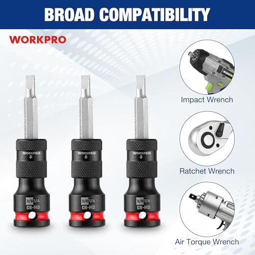 WORKPRO 3/8" Square Drive to 1/4" Hex Quick Release Socket Adapter, CR-MO - size: 3/8 inch