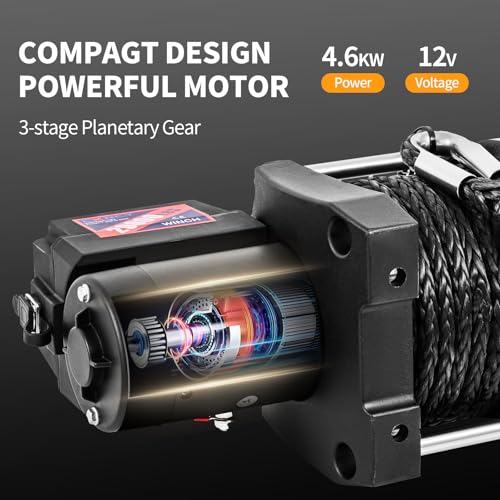 CXRCY 12V Electric Winch, 20000LB, Synthetic Rope - style: 20000LBS for truck SUV