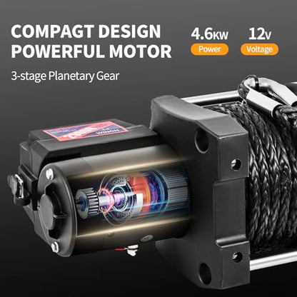CXRCY 12V Electric Winch, 20000LB, Synthetic Rope - style: 20000LBS for truck SUV