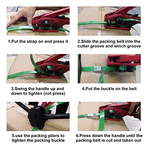 MYFAMIREA Heavy Duty Poly Strapping Tensioner and Cutter Manual Banding Tools Windlass for 1/2" -3/4" Width Polyester Polyproplyn Strap - Passion Red - style: Tensioner-Passion Red