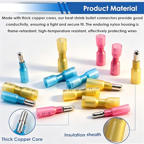smseace 230PCS Heat Shrink Bullet Connectors Assortment Kit 22-10AWG Waterproof Bullet connectors Heat Shrink Female&Male Terminal for Automotive Boat Stereo Industrial Equipment - size: 230Pcs