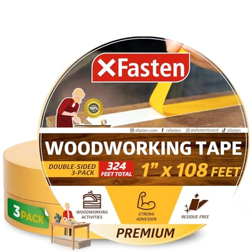 XFasten Double Sided Woodworking Tape 1 Inch x 108 Feet (3-Pack), Residue-Free, Removable Double Sided Woodworking Masking Tape for Wood Template, Mounting Boards MDF Edge Banding, Routing, Anchoring - size: 1 Inch x 36 Yards (3 Pack)
