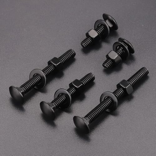 10 Sets 5/16-18 x 3" Carriage Bolts and Nuts & Flat Washers, 304 Stainless Steel 18-8, Black Coated, Heavy Duty Bolts for Home & Machinery Assembly & Repair, Automobile, by RoyceMart - size: 5/16-18 x 3"