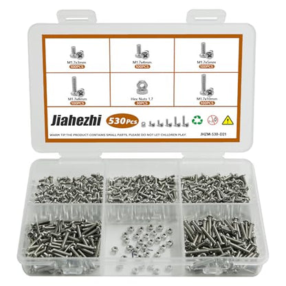 530Pcs 304 Stainless Steel Metric Micro Screws Nuts Assortment, M1.7x3/4/5/6/8mm Sizes, Phillips Pan Head, Fully Threaded Kit for Arduino, RC Models, Electronics, DIY Projects - size: M1.7x3/4/5/6/8- 530 Pcs