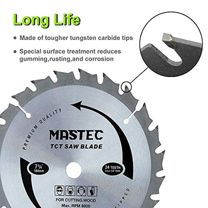 Framing Saw Blade Circular 7-1/4-Inch 24 Tooth with ATB Carbide and 5/8-Inch Diamond Knockout Arbor - size: 7-1/4 Inch 24T