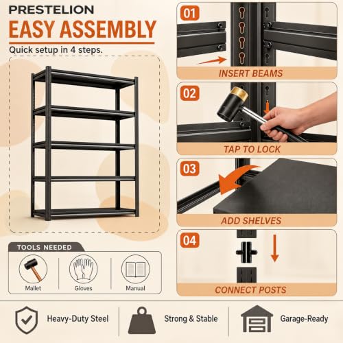 Metal Book Shelf, Adjustable Tall Bookcase, No Assembly Storage Shelves - size: 5Tier-35.4"Wx 17.7"Dx 71.2"H
