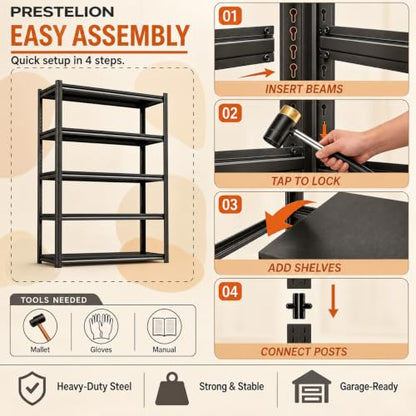 Metal Book Shelf, Adjustable Tall Bookcase, No Assembly Storage Shelves - size: 5Tier-35.4"Wx 17.7"Dx 71.2"H