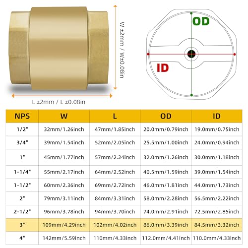 3" NPT Vertical Spring Check Valve, Brass, Heavy-Duty, Female Thread, DN80 - size: 3"-NPT