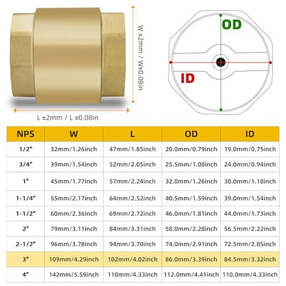 3" NPT Vertical Spring Check Valve, Brass, Heavy-Duty, Female Thread, DN80 - size: 3"-NPT