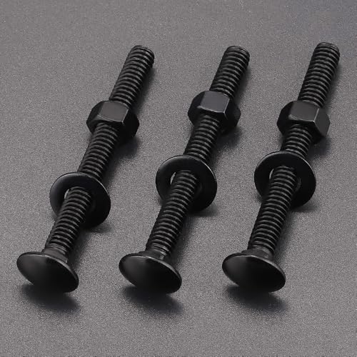 10 Sets 5/16-18 x 3" Carriage Bolts and Nuts & Flat Washers, 304 Stainless Steel 18-8, Black Coated, Heavy Duty Bolts for Home & Machinery Assembly & Repair, Automobile, by RoyceMart - size: 5/16-18 x 3"