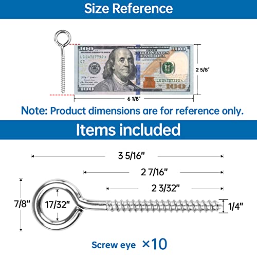 Muzata 10Pack M6 Stainless Steel 3.3" Eye Screws for Wood Post CR18 - color: sliver, size: 3.3inch