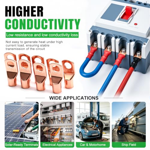 Twidec/30PCS AWG 4 Copper Wire Lugs Battery Cable Ends SC25-6,Ring Terminals Connectors,Copper Ring Terminals,Battery Terminals Connectors Kits with Heat Shrink - color: 31PCS