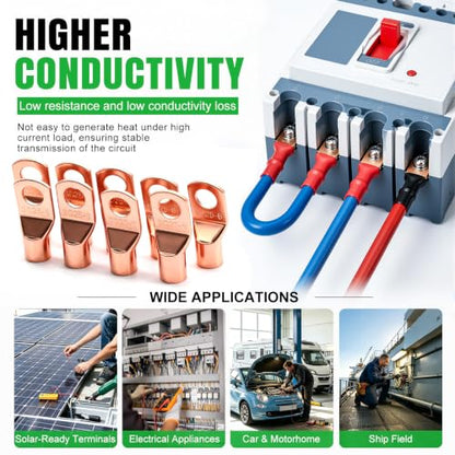 Twidec/30PCS AWG 4 Copper Wire Lugs Battery Cable Ends SC25-6,Ring Terminals Connectors,Copper Ring Terminals,Battery Terminals Connectors Kits with Heat Shrink - color: 31PCS