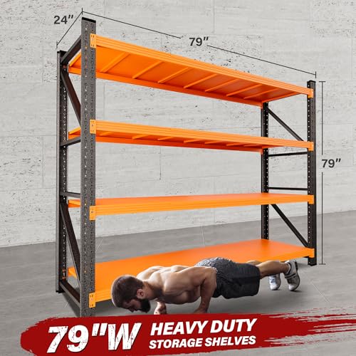 6000LBS Heavy Duty Garage Shelving Units,79" Wide & Deep Storage Shelves,Orange Metal Garage Shelves,Large Storage Rack,Steel Shelf,Industrial Shelving for Shop,Warehouse,79" W x 24" D x 79" H - color: Black Orange, size: 79"Wx24"Dx79"H