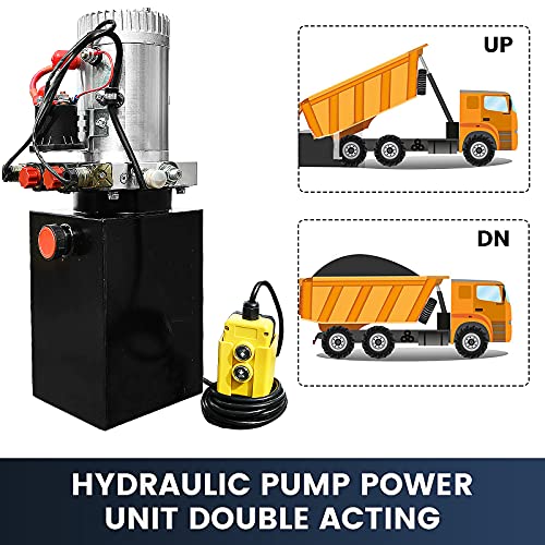DC HOUSE 12V Hydraulic Pump Hydraulic Power Unit Electric Dump Trailer Power Unit (Double Acting 6 Quart) - size: 6 Quart Double