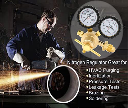 Nitrogen Regulator 0-600PSI CGA580 Inlet, 1/4-Inch Male Flare Outlet Connection,Heavy-Duty Handle,Self-reseating Relief Valve,Nitrogen Tank Regulator