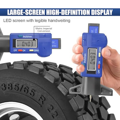 Digital Tire Tread Depth Gauge, Portable 0.01mm Resolution, Blue - color: Blue