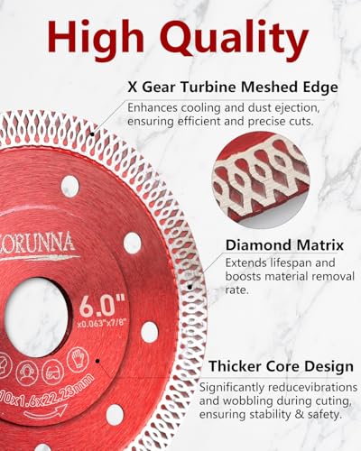 ZORUNNA 2Pcs 6" Diamond Saw Blade for Grinder, Tile Saw Blade 7/8" Arbor - size: 6"