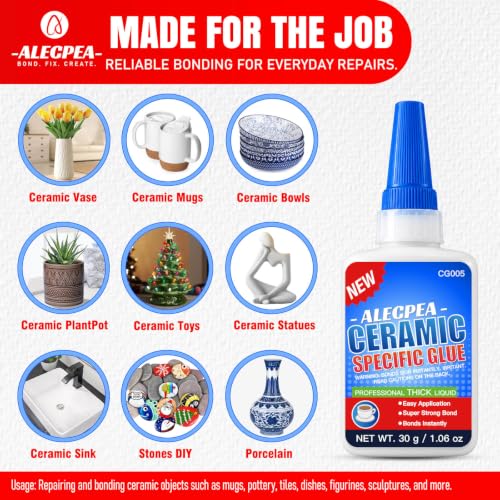 ALECPEA Ceramic Glue Repair, 30g Thick Porcelain Glue with 3 Precision Droppers - color: Ceramic Glue