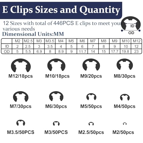 ZQZ 840Pcs C Clips and E Clips Assortment Kit, External Retaining Rings Set - color: Black, size: Black Carbon Steel 840pcs E-clips+C-clips