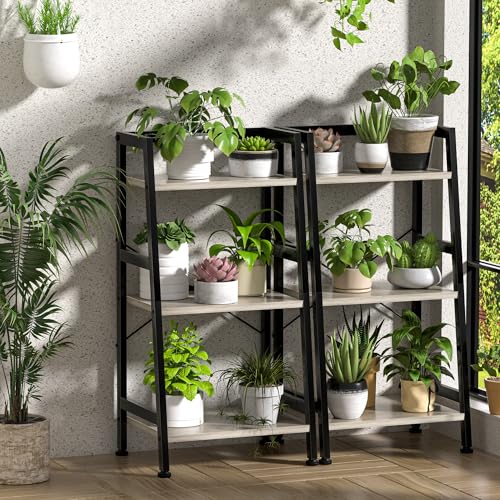 3-Tier Bookshelf, Ladder Shelf, Stand up Shelves, Industrial Bookcase with Steel Frame, Metal Small Bookcase, for Living Room, Home Office, Kitchen, Bedroom, Industrial Style（Greige & Black） - color: Greige & Black, size: 3 Tier (11.8"D x 16.5"W x 31.3"H)