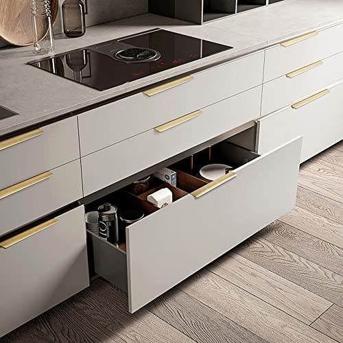Brushed Brass Edge Finger Tab Pull for Cabinets Kitchen Concealed Aluminum Bathroom Closet Handles Bar Drawer pulls 10Pack 11.81inch 300mm Overall Length Easy to Install - color: Brushed Brass, size: 10"Hole Center 11.81" Overall Length