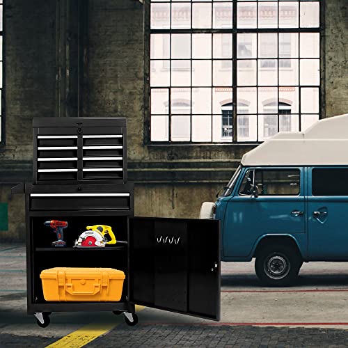 Rolling Tool Chest with 5 Drawers & Wheels -Detachable Storage Cabinet with Adjustable Shelf, Heavy-Duty Mobile Tool Cart Tool Box for Workshop Garage (Black) - color: Black