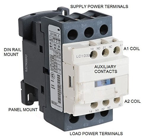 30A AC Contactor 120V Coil 40A DIN Rail 3P Three Pole 1NO 1NC IEC AC3 32A, AC1 50A