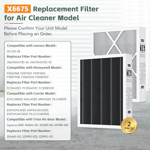 2 Pack 6675 20x25x5 MERV 16 Air Filter Compatible with 20x25x5 Healthy Climate Carbon-Clean 6675 MERV 16 Filter for HVAC System, Replaces Part # HCF20-16, HCF20-10 - style: c.2-pack 6675 20x25x5 Filter