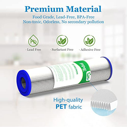 20 Micron Water Filter 10" x 2.5", Pleated Sediment Filters, 4-Pack