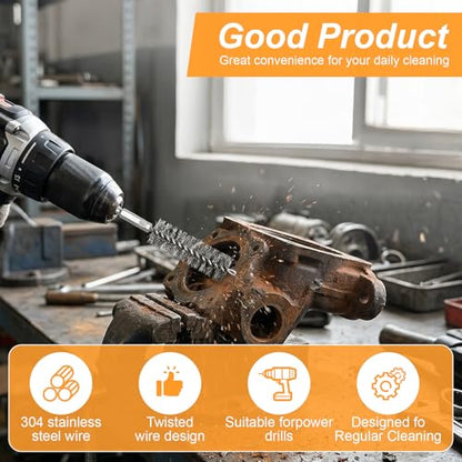 20 Pcs Wire Brush Set for Drill, Wire Brushes for Cleaning Rust Tube Automotive, Nylon, Brass, Stainless Steel Bristles Bore Brush with 1/4" Hex Shank and Tool Bag