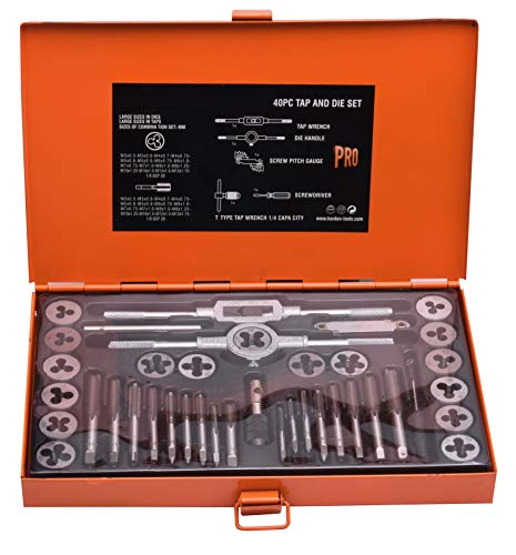 Edward Tools 40 Piece Tap and Die Set Metric - Steel Storage Case - Pro Grade C45 Carbon Steel - Includes Tap, Dies, Screwdriver, Tap Wrench, Screw Pitch Gauge - Create New or Repair Threads