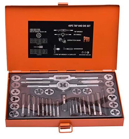 Edward Tools 40 Piece Tap and Die Set Metric - Steel Storage Case - Pro Grade C45 Carbon Steel - Includes Tap, Dies, Screwdriver, Tap Wrench, Screw Pitch Gauge - Create New or Repair Threads