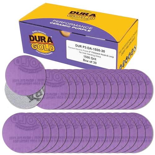 Dura-Gold Premium 1500 Grit 3" Purple Film Ceramic Sanding Discs, Box of 30 - style: 1500 Grit